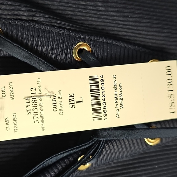 WHBM FORME Rib Bodycon Dress Sophisticated Leisure Elegant Nautical Navy w Tie - Picture 4 of 15